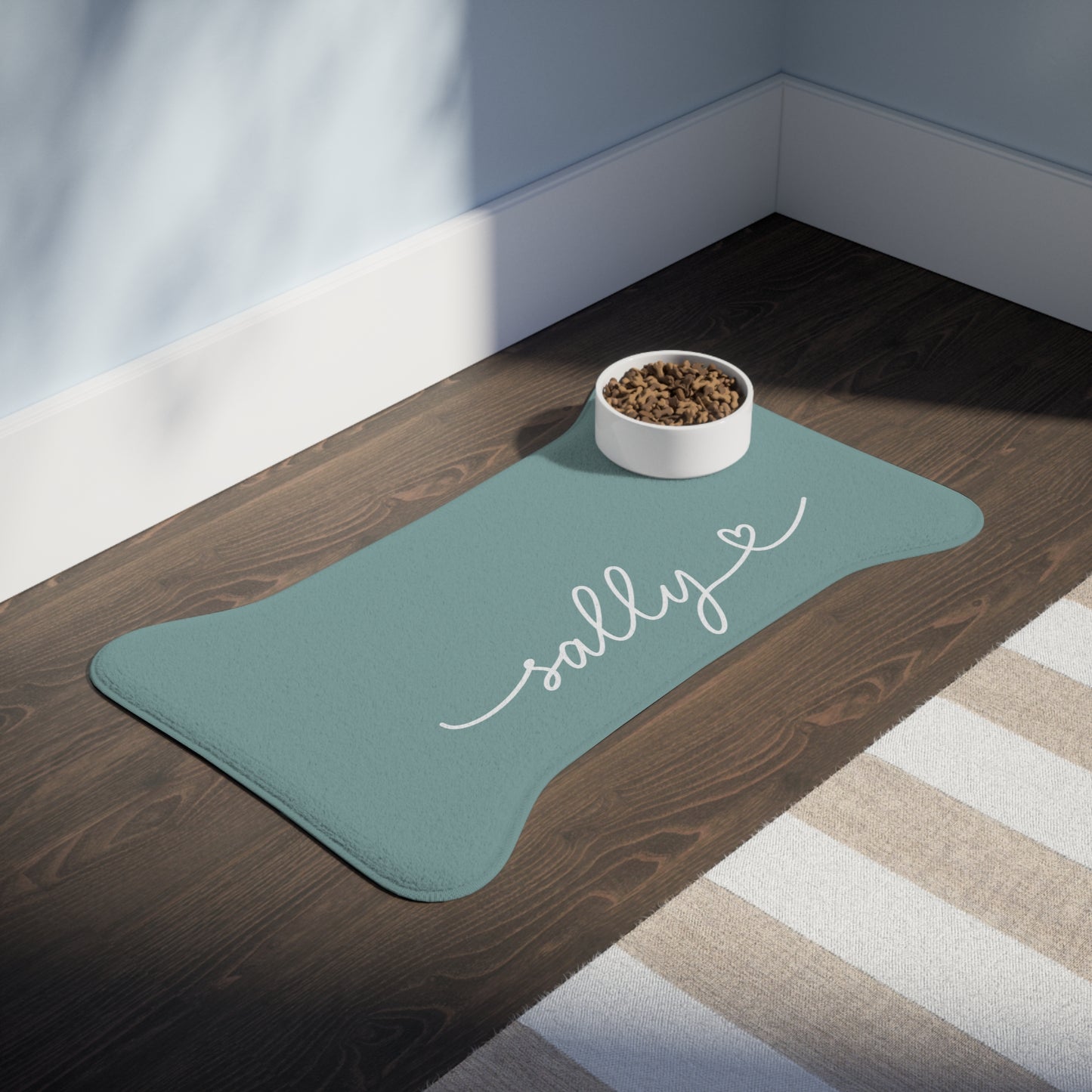 Personalized Dark Teal Dog Food Mat