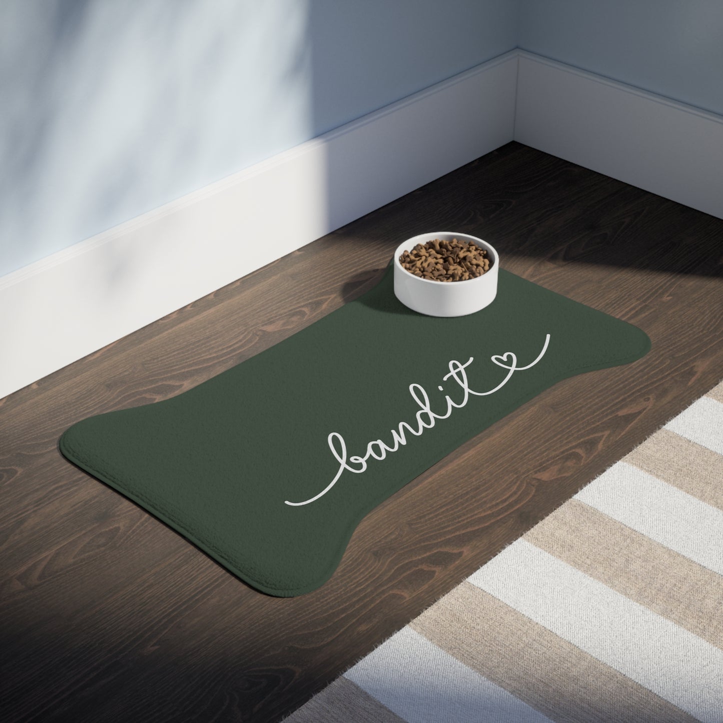 Personalized Forest Green Dog Food Mat