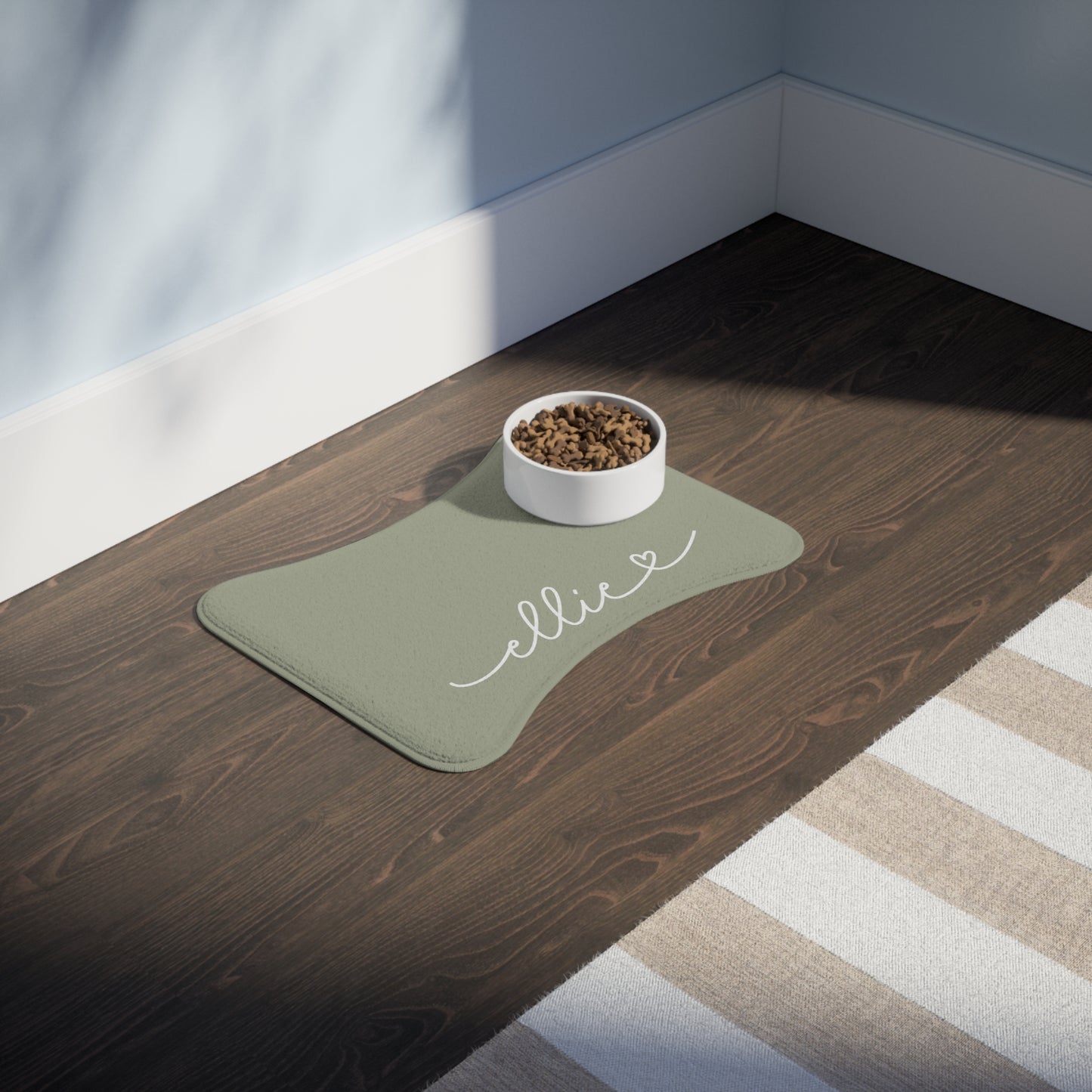 Personalized Sage Green Dog Food Mat