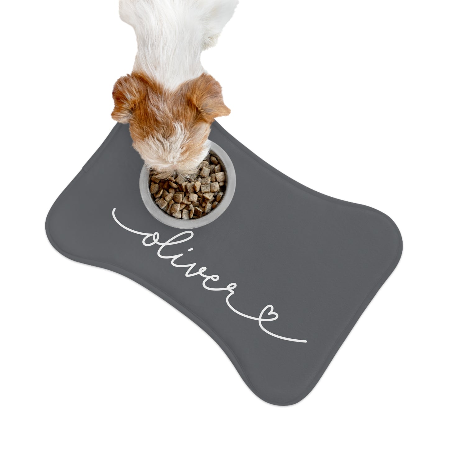 Personalized Dark Grey Dog Food Mat