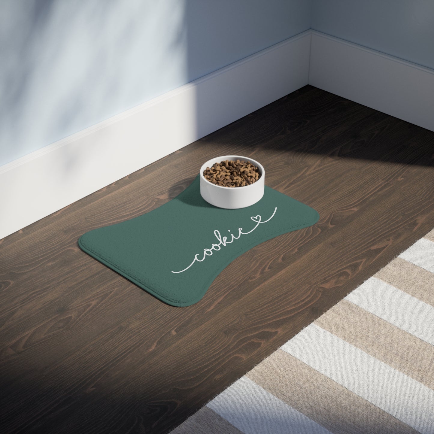 Personalized Pine Green Dog Food Mat