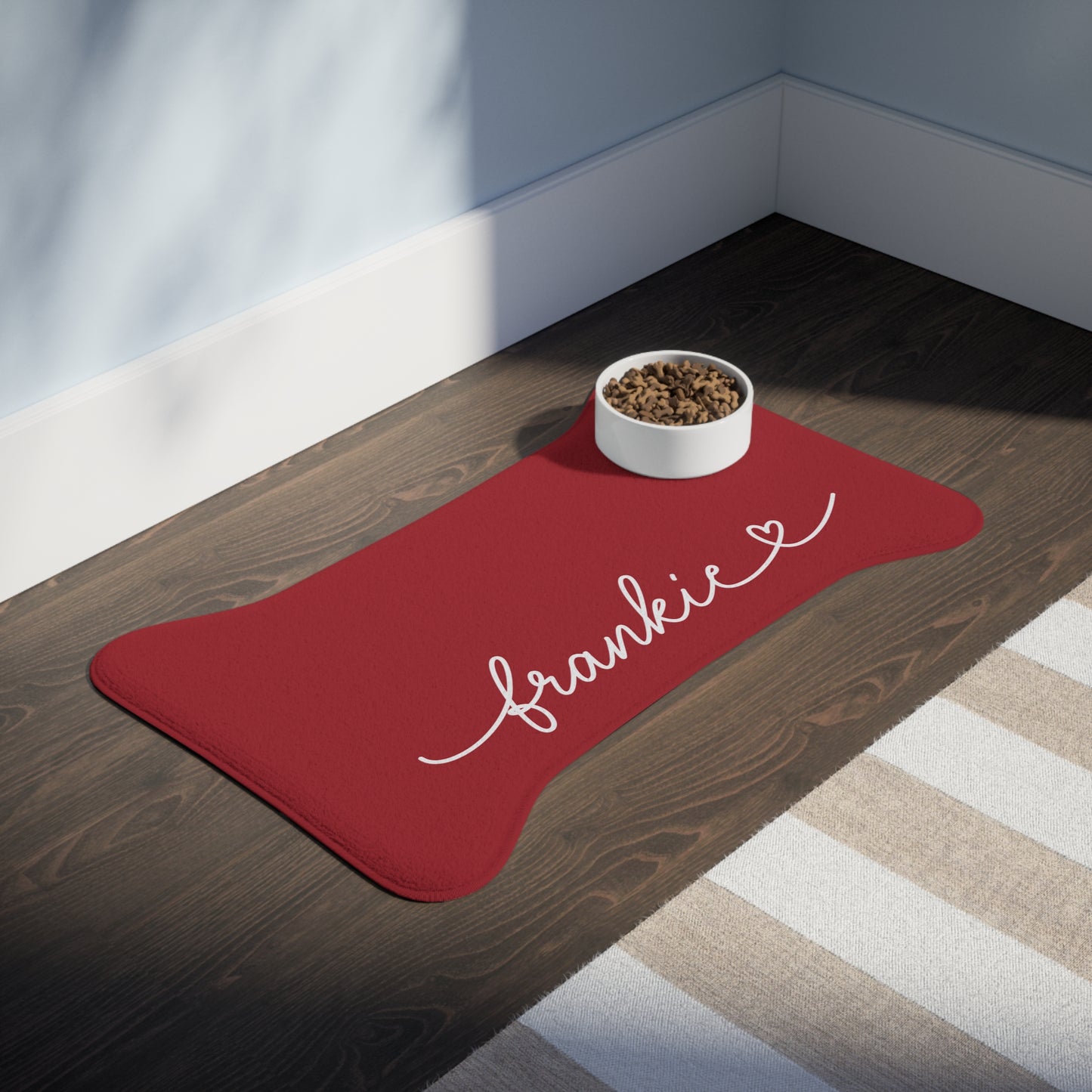 Personalized Red Dog Food Mat