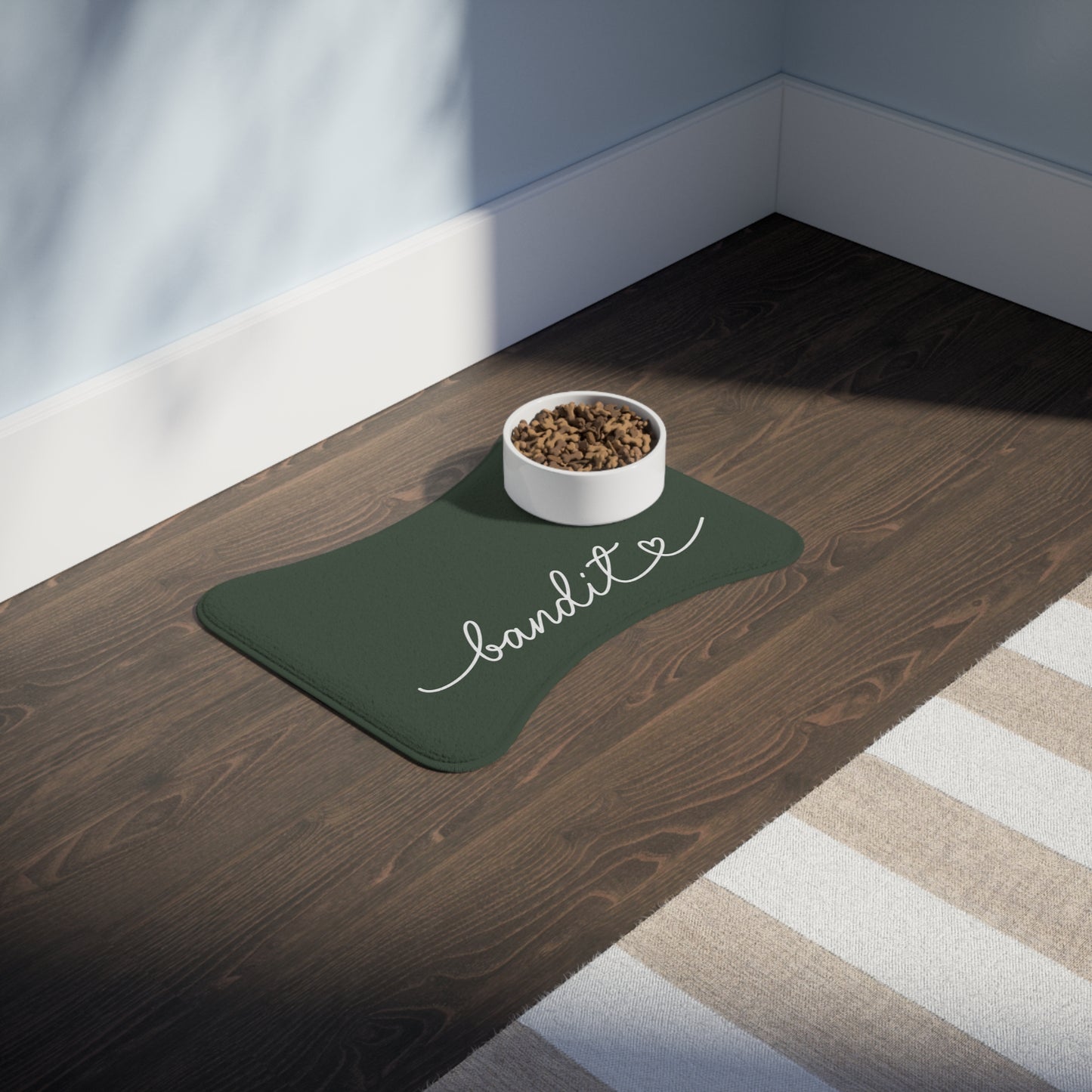 Personalized Forest Green Dog Food Mat