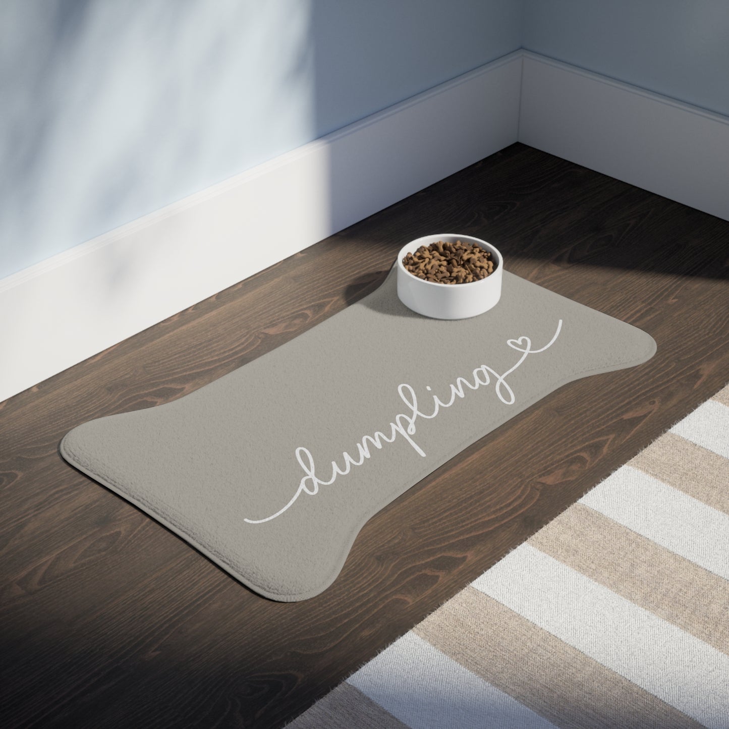 Personalized Stone Grey Dog Food Mat