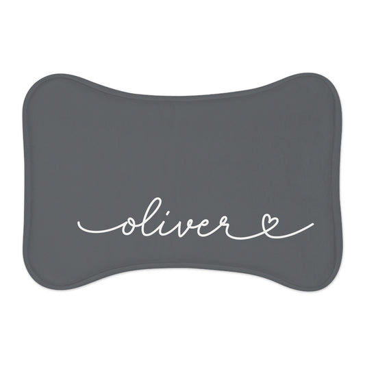 Personalized Dark Grey Dog Food Mat