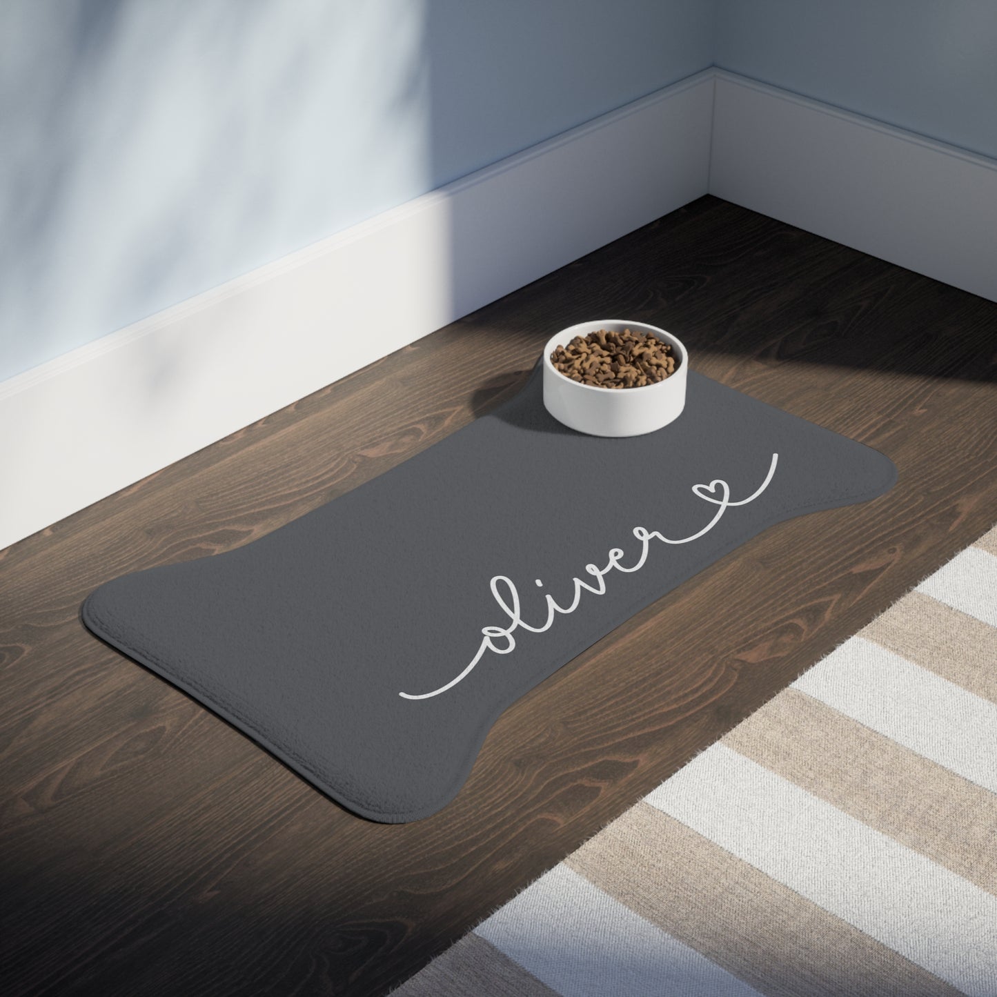 Personalized Dark Grey Dog Food Mat