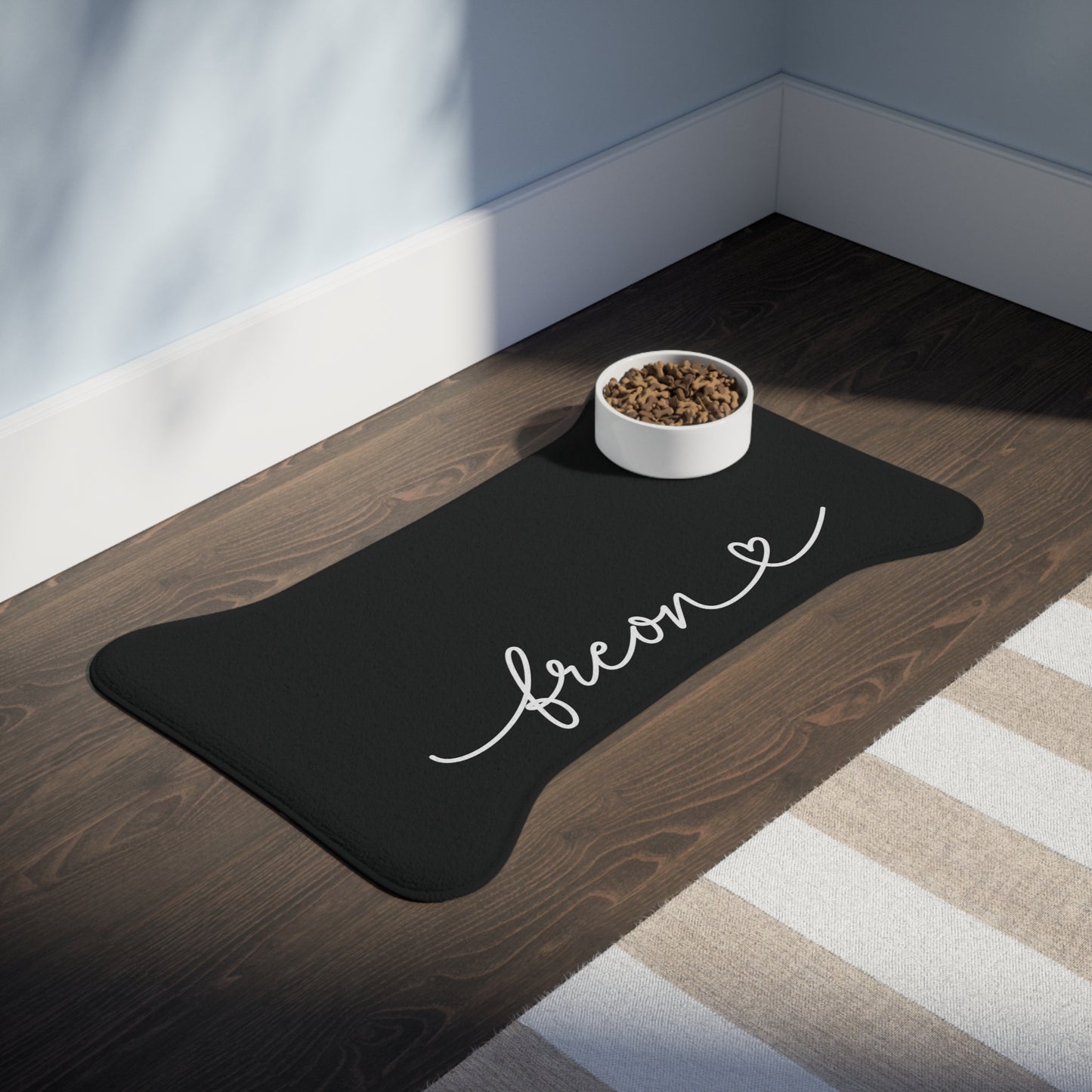 Personalized Black Dog Food Mat
