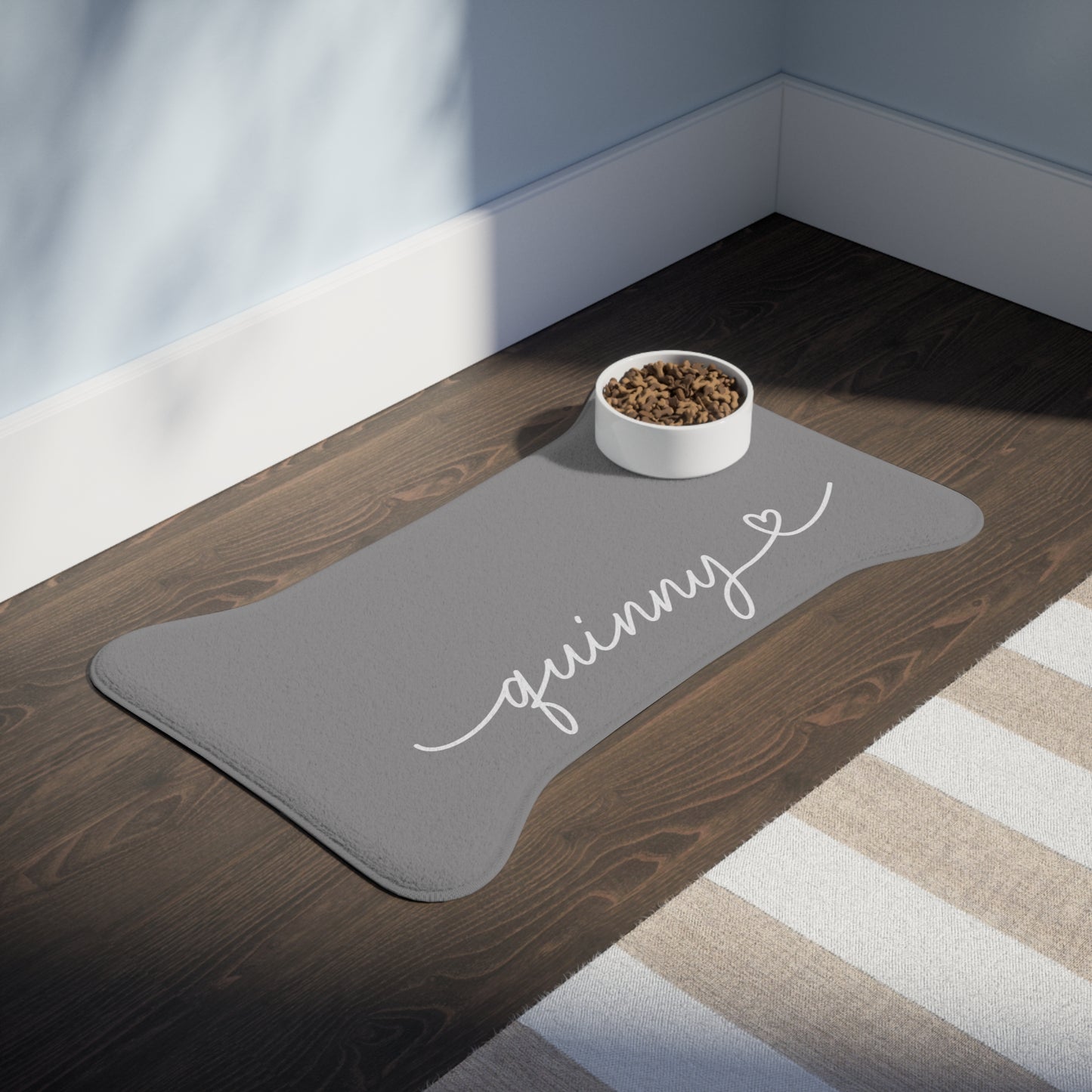 Personalized Grey Dog Food Mat