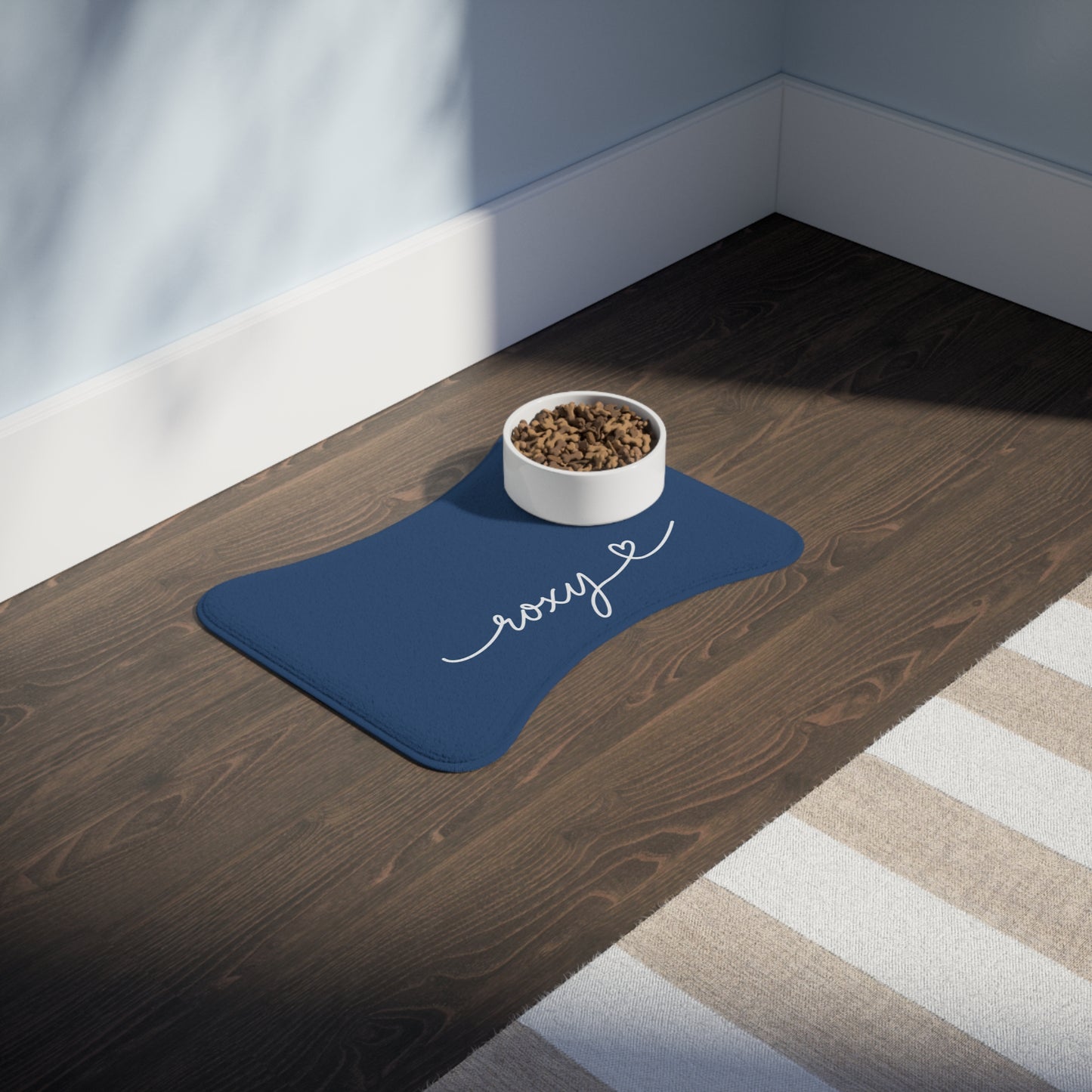 Personalized Steel Blue Dog Food Mat