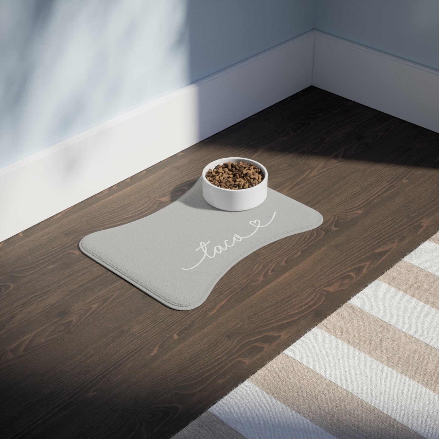 Personalized Soft Grey Dog Food Mat