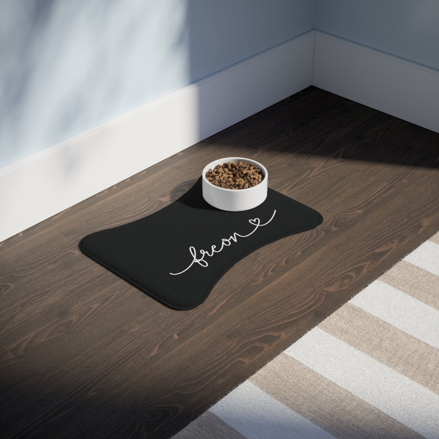 Personalized Black Dog Food Mat