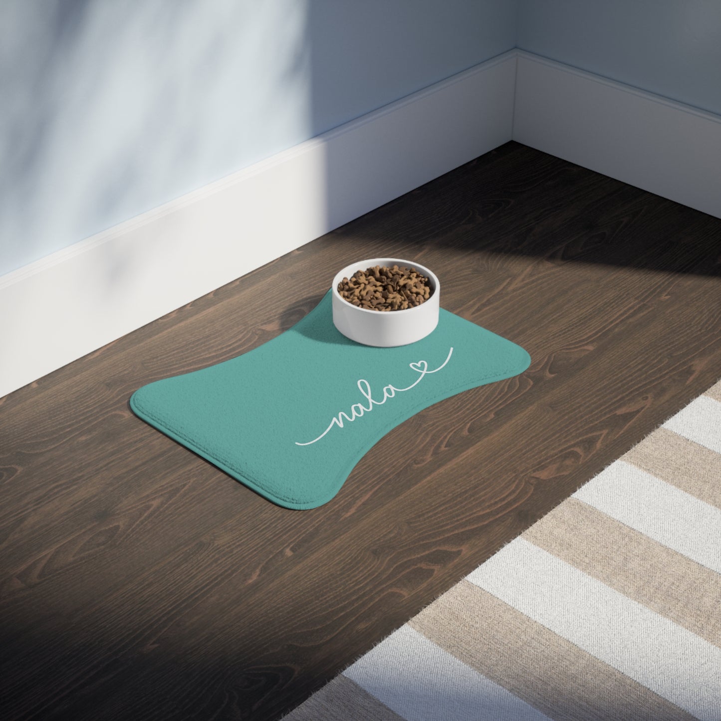 Personalized Turquoise Dog Food Mat
