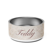 Beige Marble Personalized Dog Bowl – Custom Name Stainless Steel Dog Food & Water Bowl