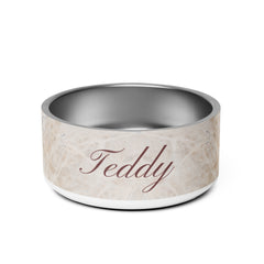 Beige Marble Personalized Dog Bowl – Custom Name Stainless Steel Dog Food & Water Bowl