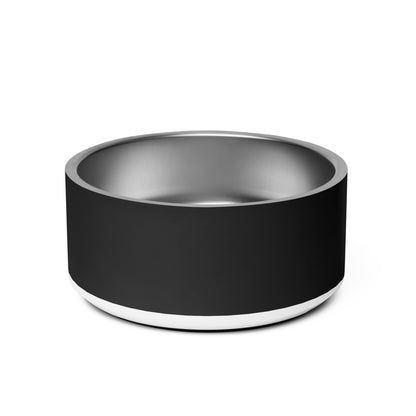 Back of the black and gold modern personalized dog bowl 32 oz