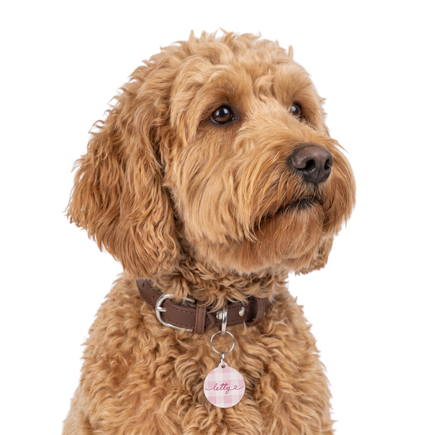 Personalized pink checkered pet tag - gift idea for dog lovers