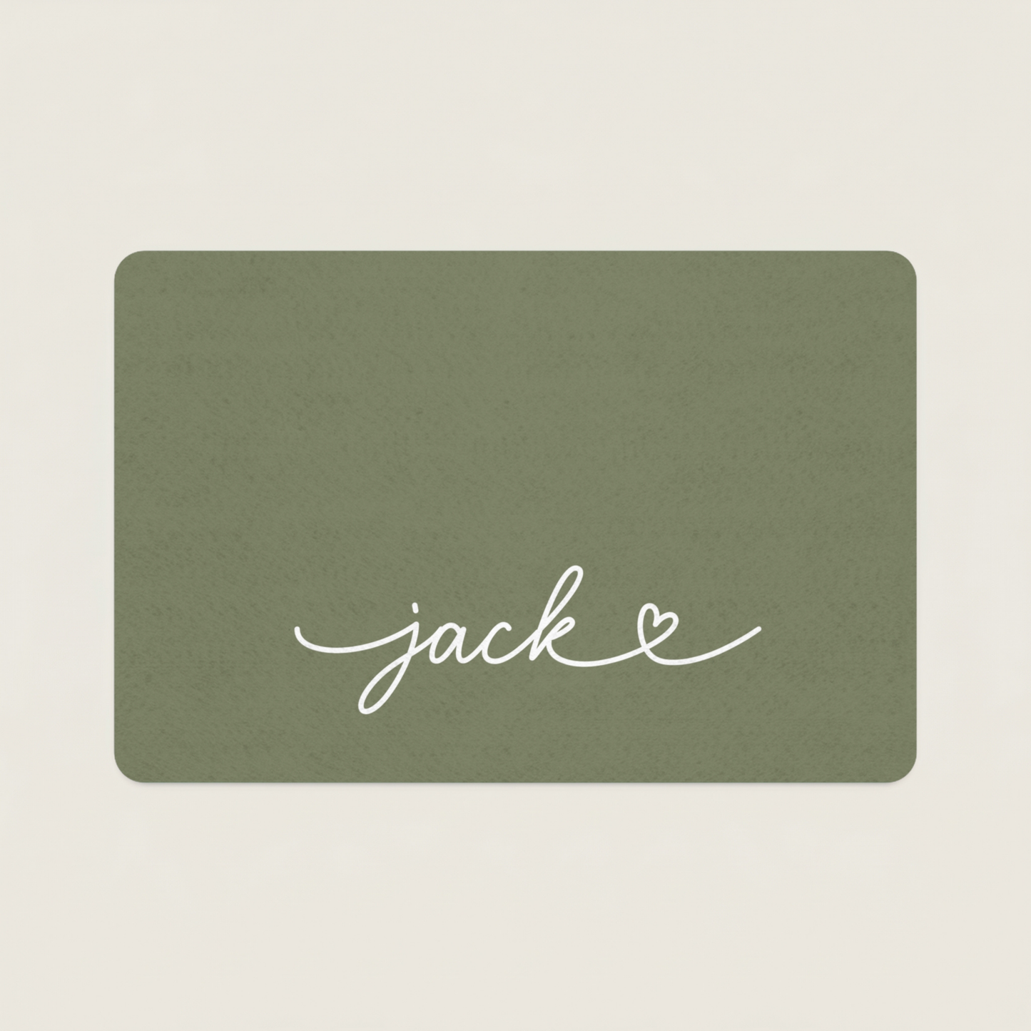 Custom Green dog food mat with 'jack' written on it