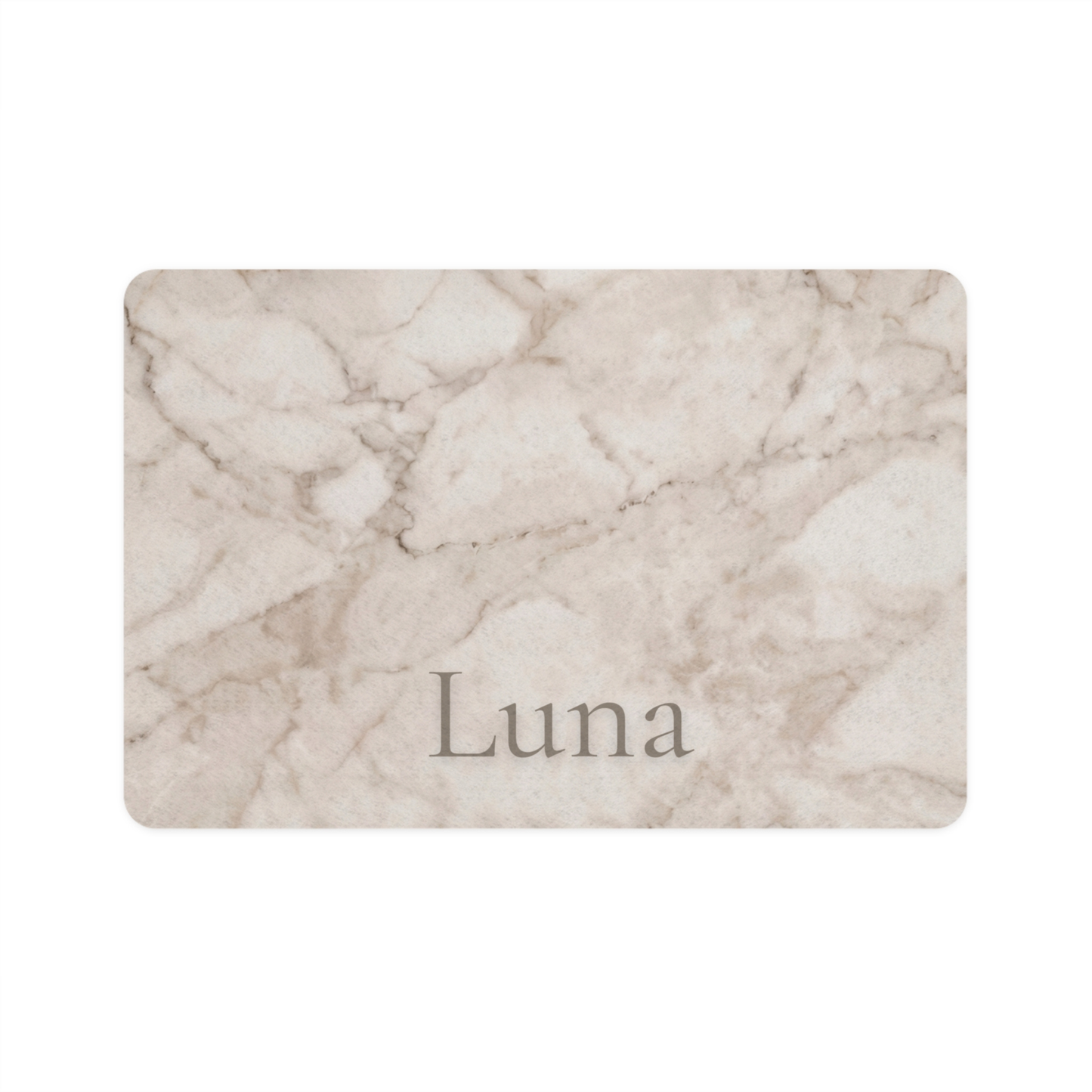 Personalized White Marble Dog Food Mat