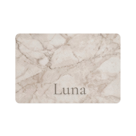 Personalized White Marble Dog Food Mat