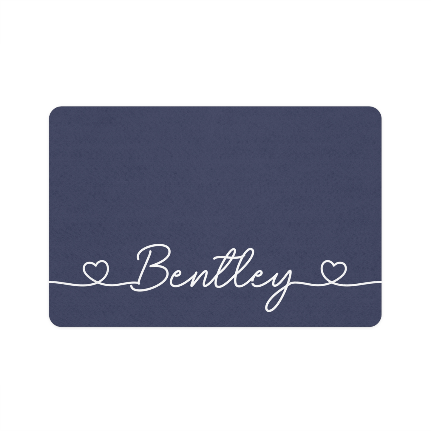 Personalized navy blue dog food mat - front view