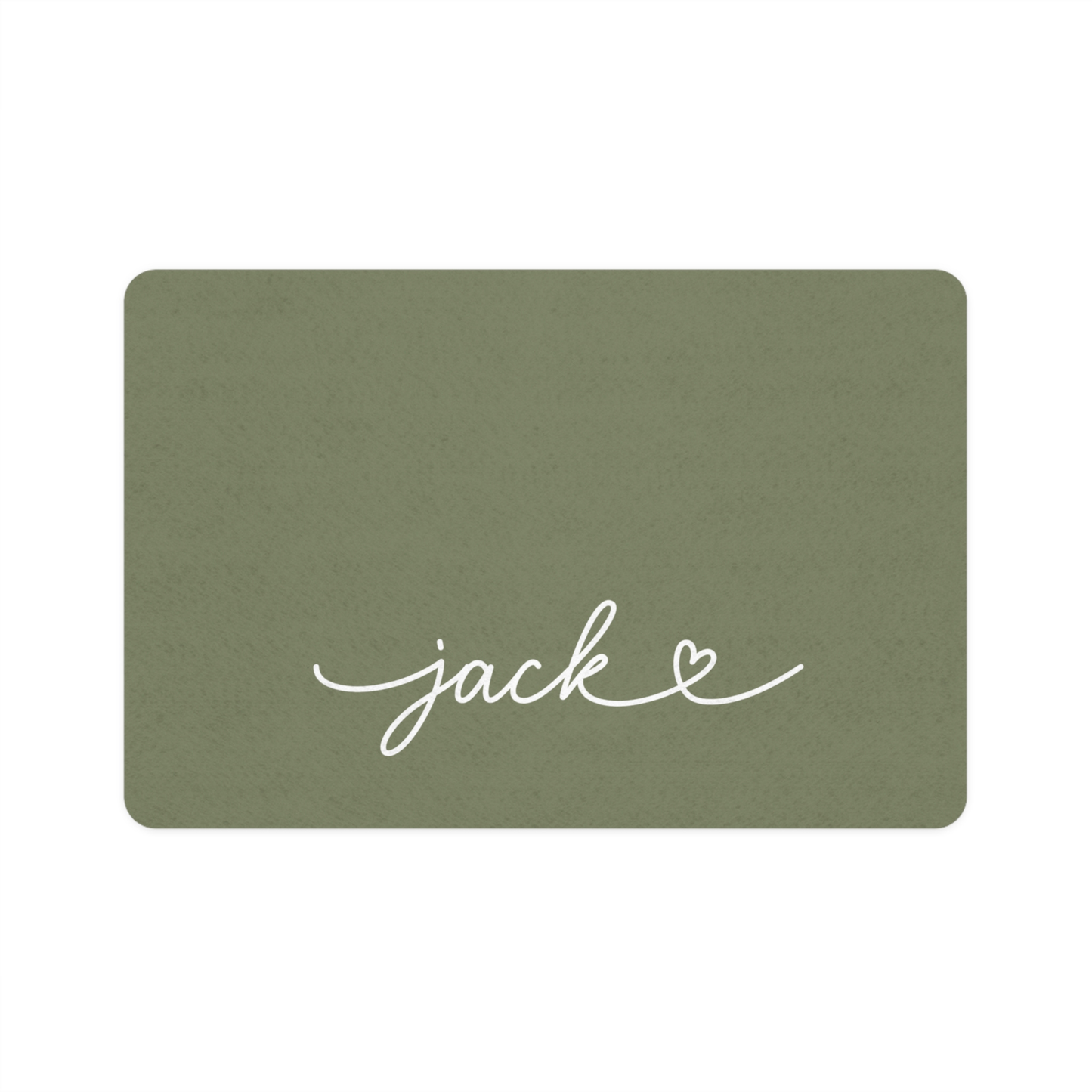 Personalized olive green dog food mat - front view