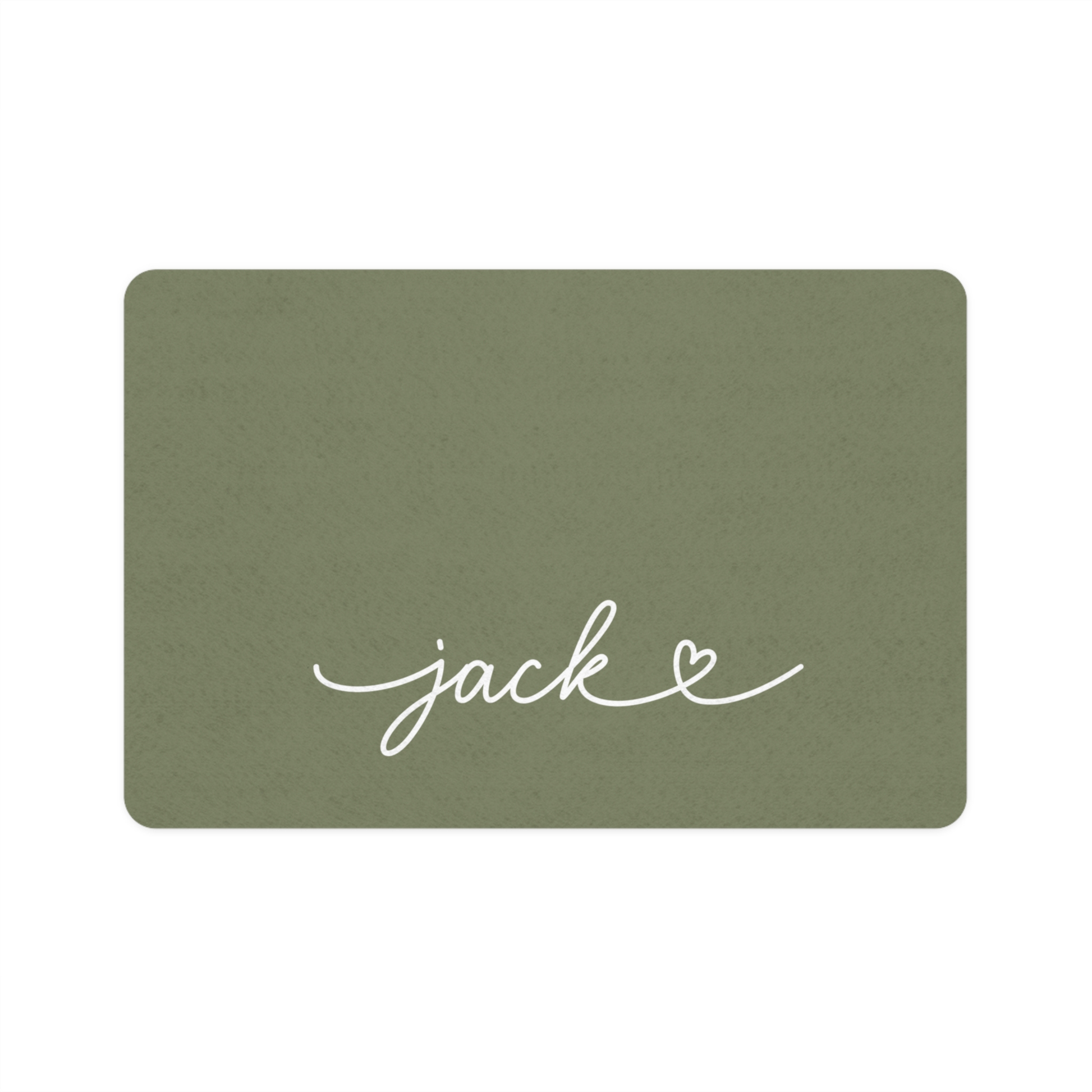 Personalized olive green dog food mat - front view