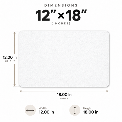 Personalized pet food mat size guide: 12 x 18 in (30.5 x 45.7 cm) rectangle mat shown to scale