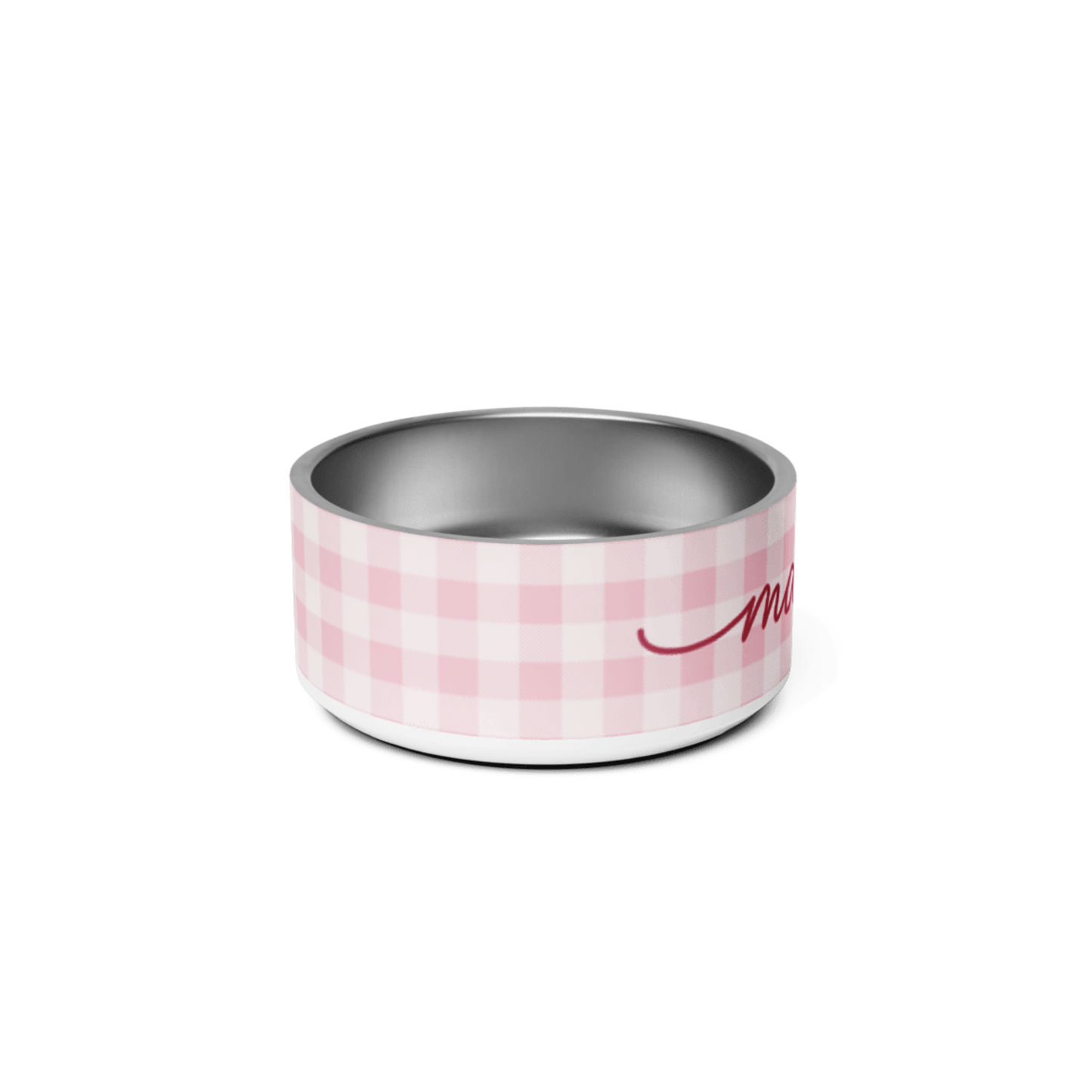 Personalized Pink Checkered Dog Bowl