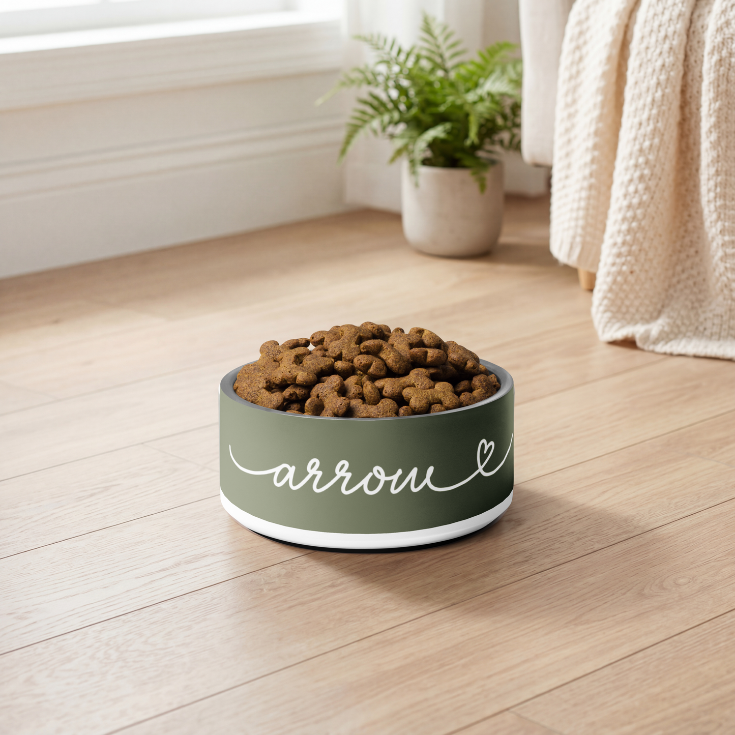 Personalized Olive Green Dog Bowl