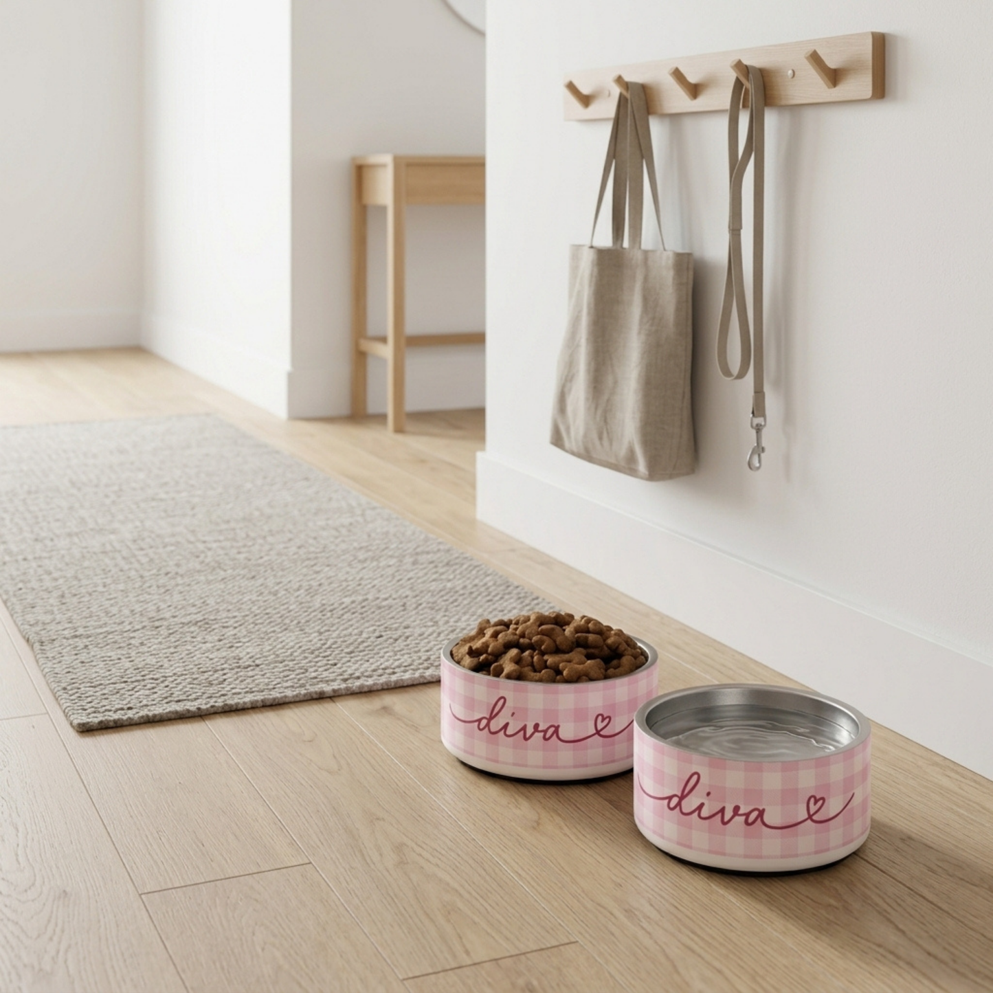 Personalized Pink Checkered Dog Bowl