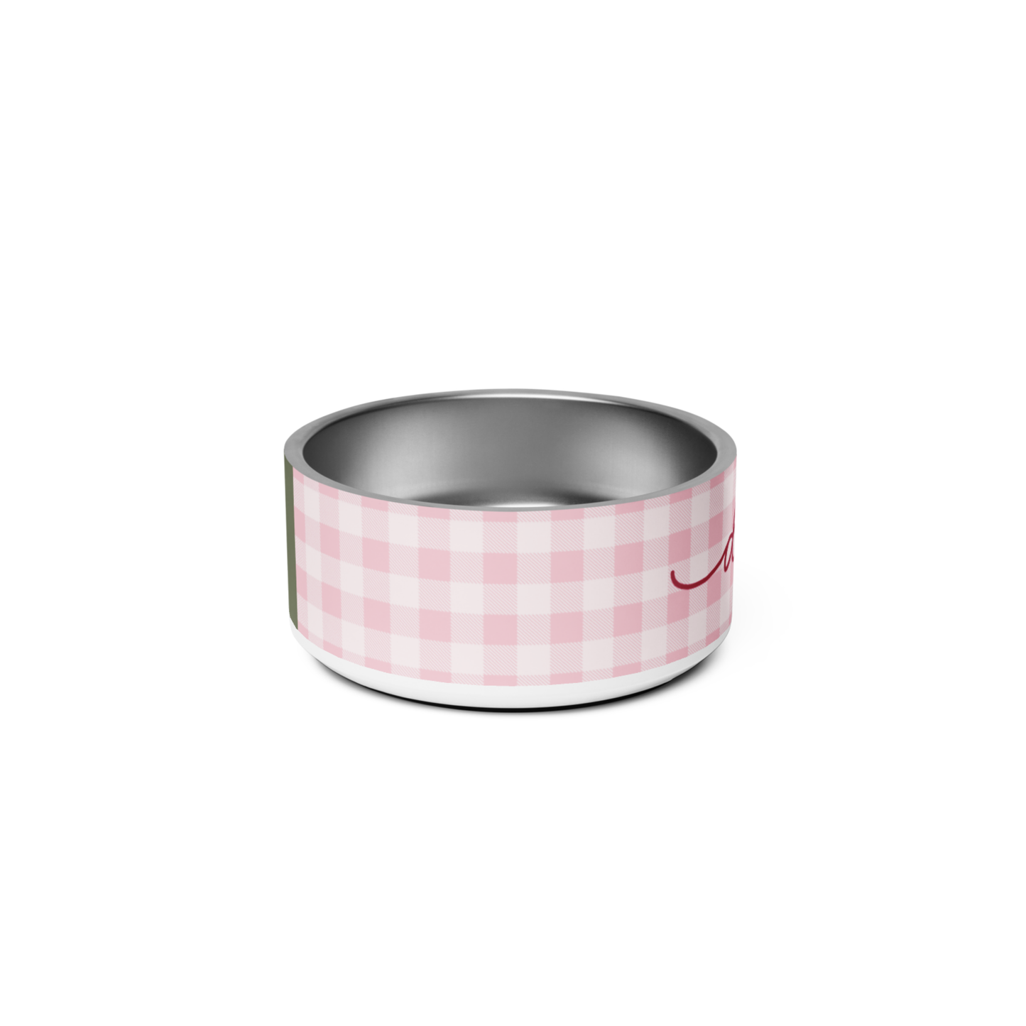 Personalized Pink Checkered Dog Bowl