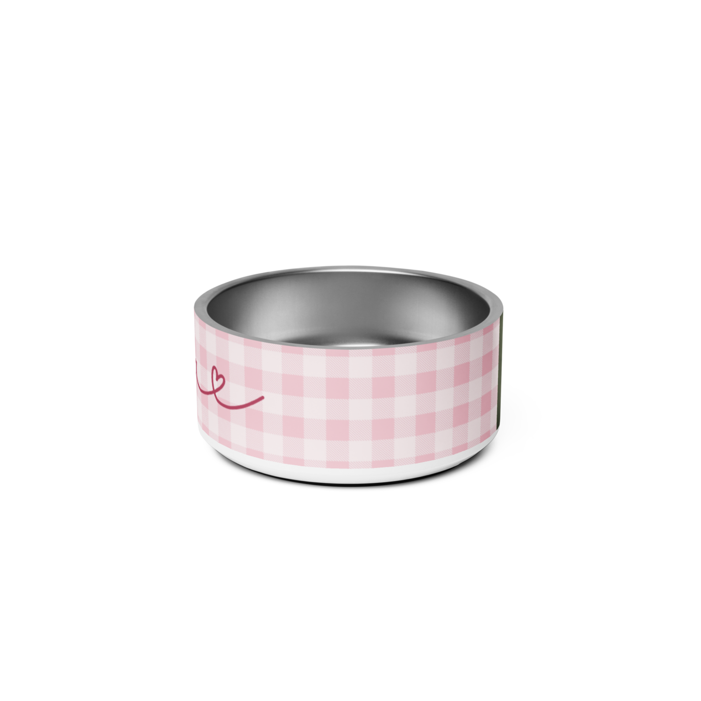 Personalized Pink Checkered Dog Bowl