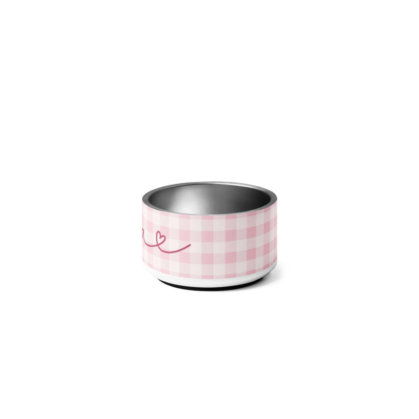 Personalized Pink Checkered Dog Bowl