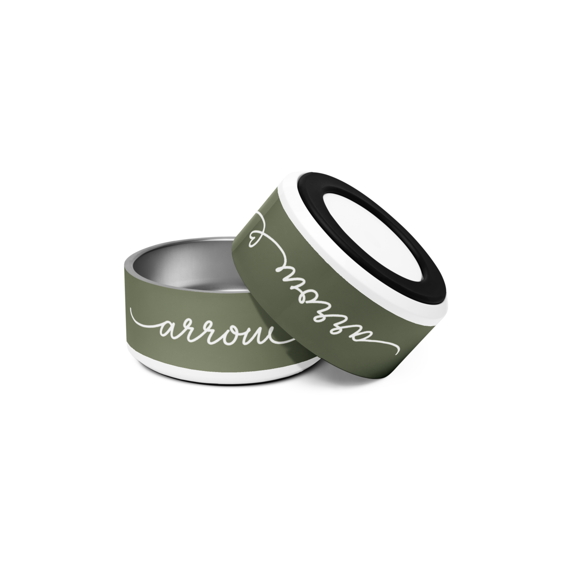 Personalized olive green dog bowl - side view