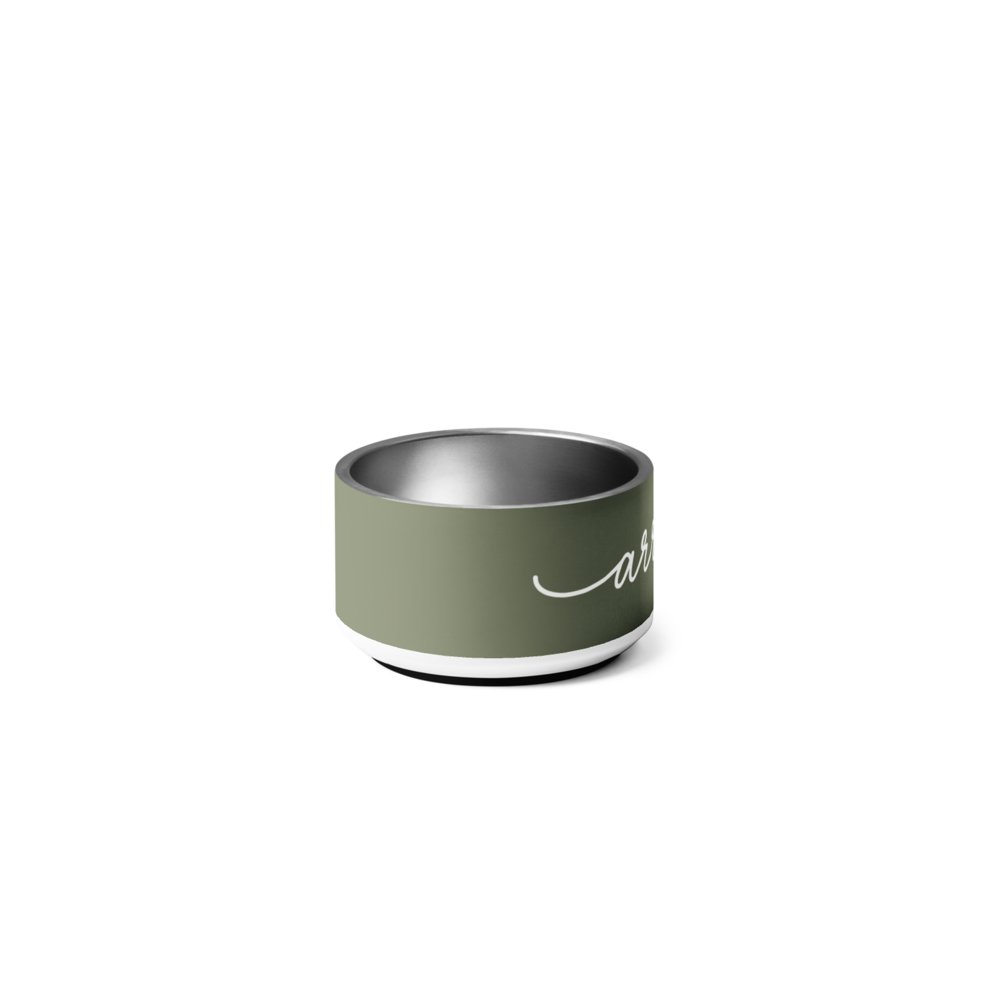Personalized olive green dog bowl - stainless steel