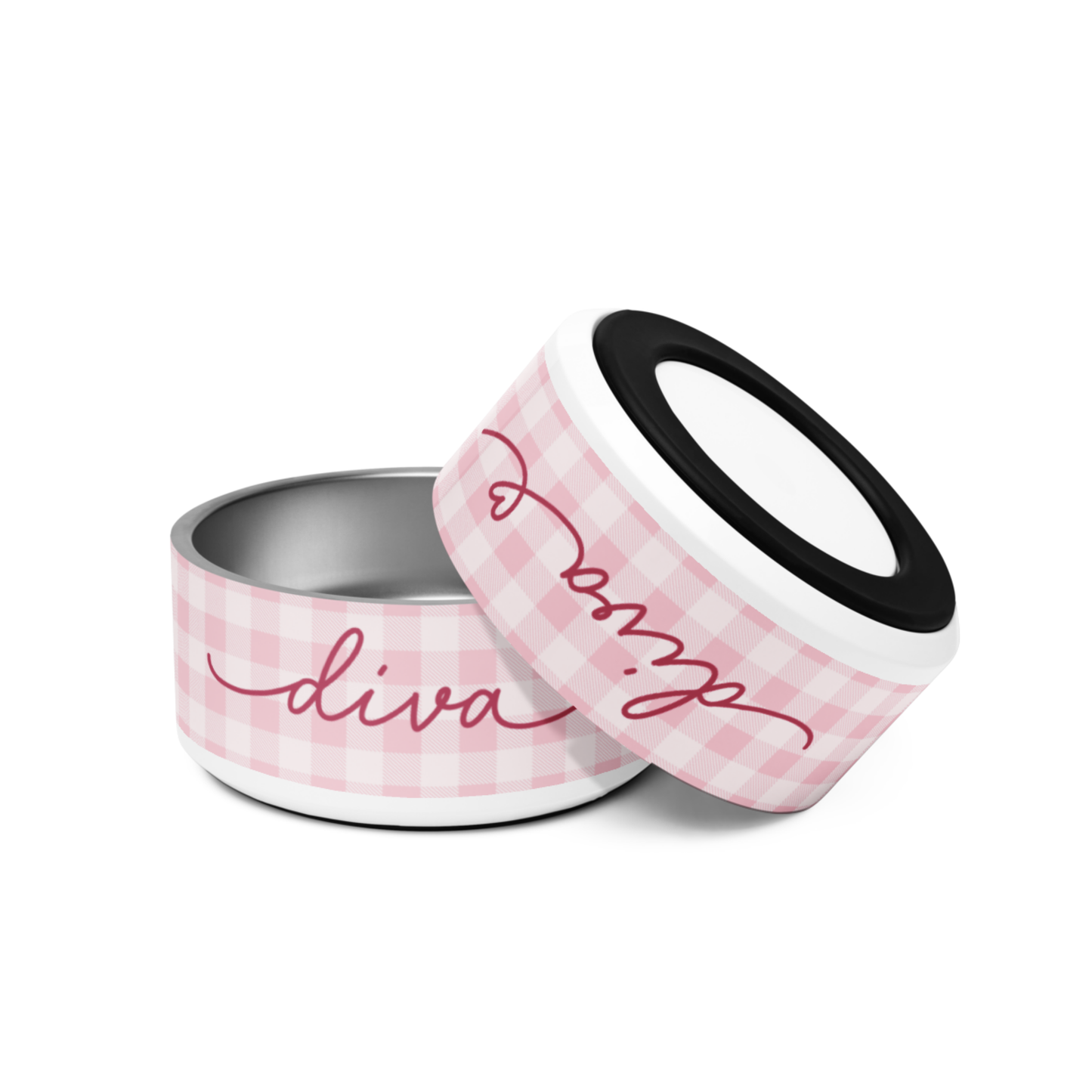 Personalized Pink Checkered Dog Bowl