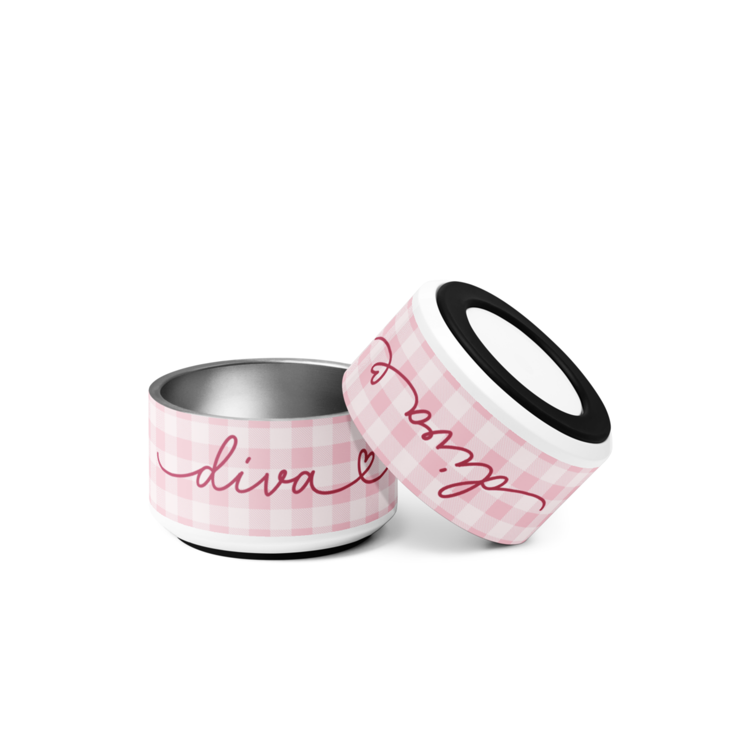 Personalized Pink Checkered Dog Bowl