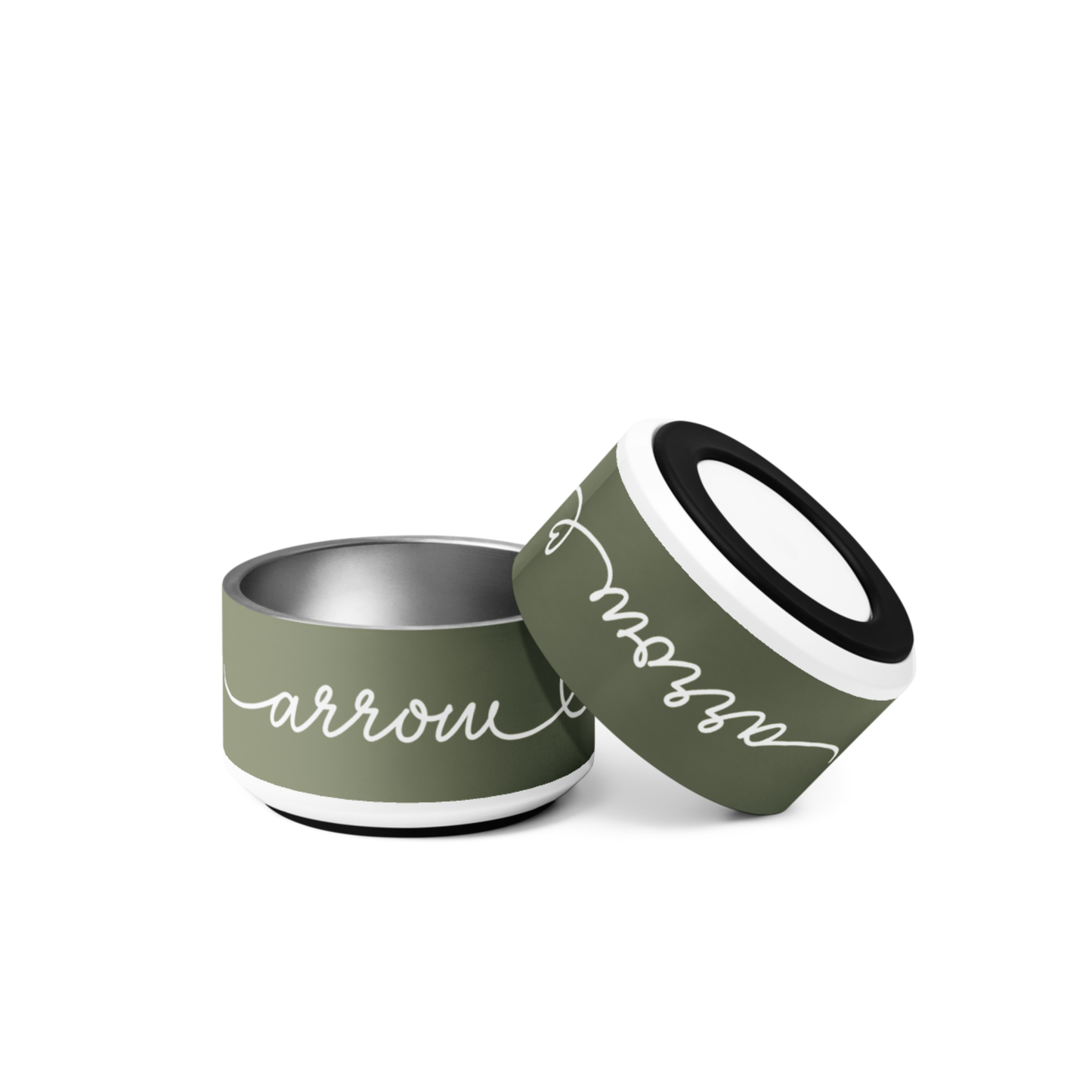 Personalized olive green dog bowl - detail view