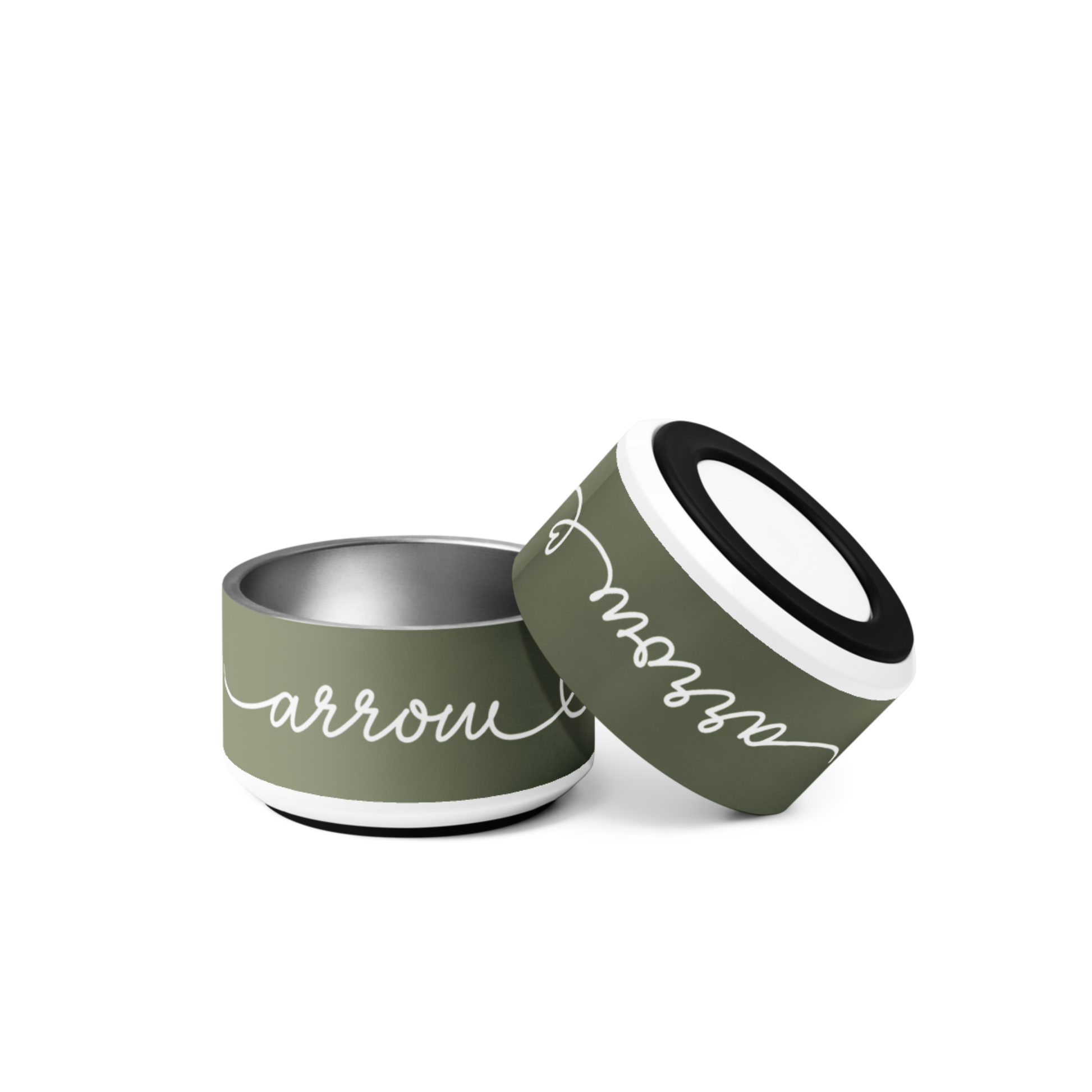 Personalized olive green dog bowl - detail view
