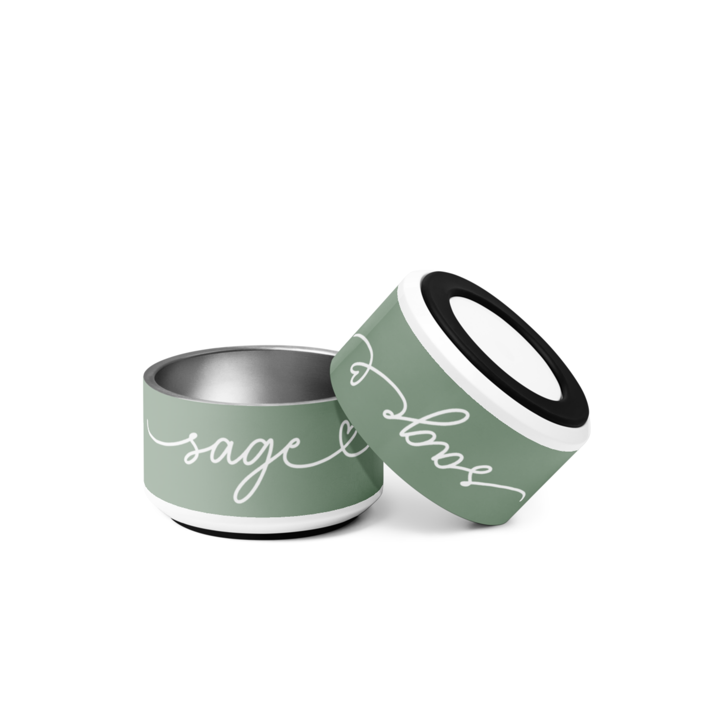 Personalized sage green dog bowl - detail view