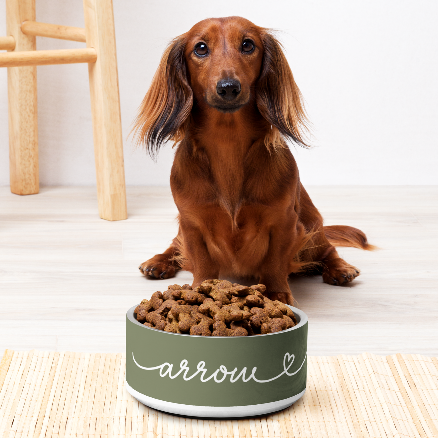 Personalized Olive Green Dog Bowl