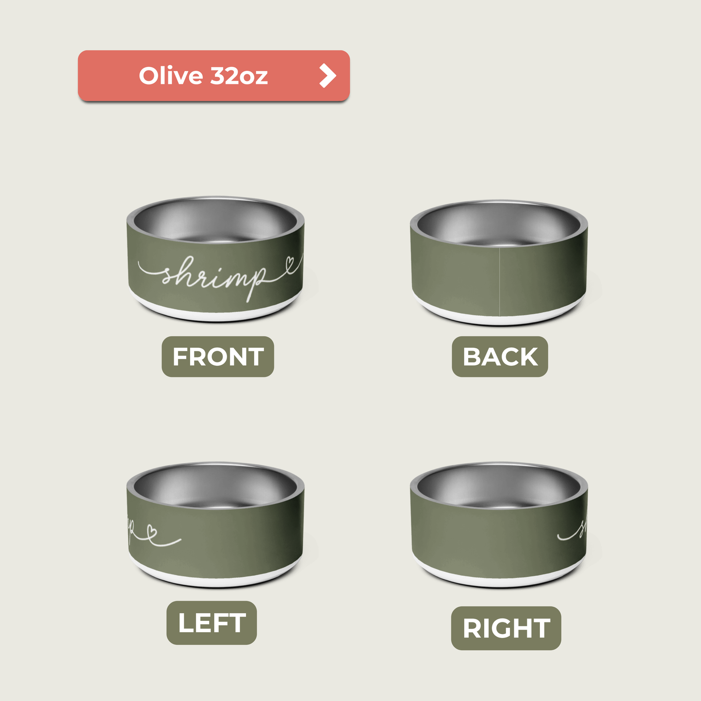 Personalized Olive Green Dog Bowl