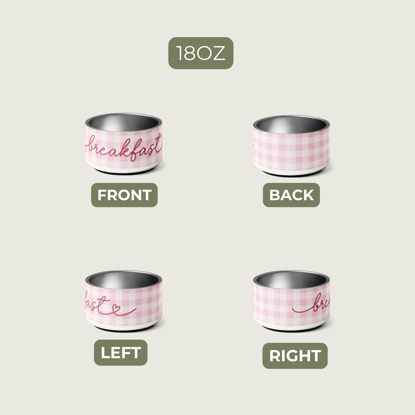 Personalized Pink Checkered Dog Bowl