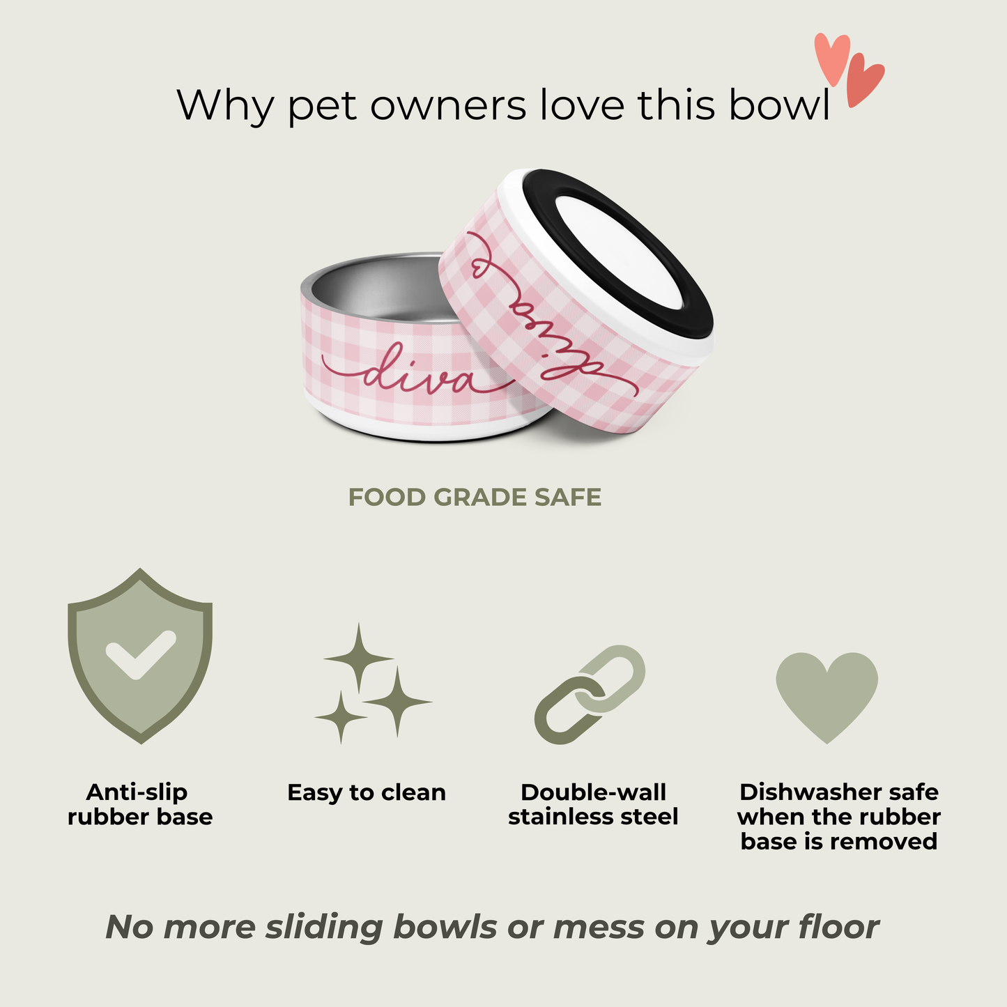 Personalized Pink Checkered Dog Bowl