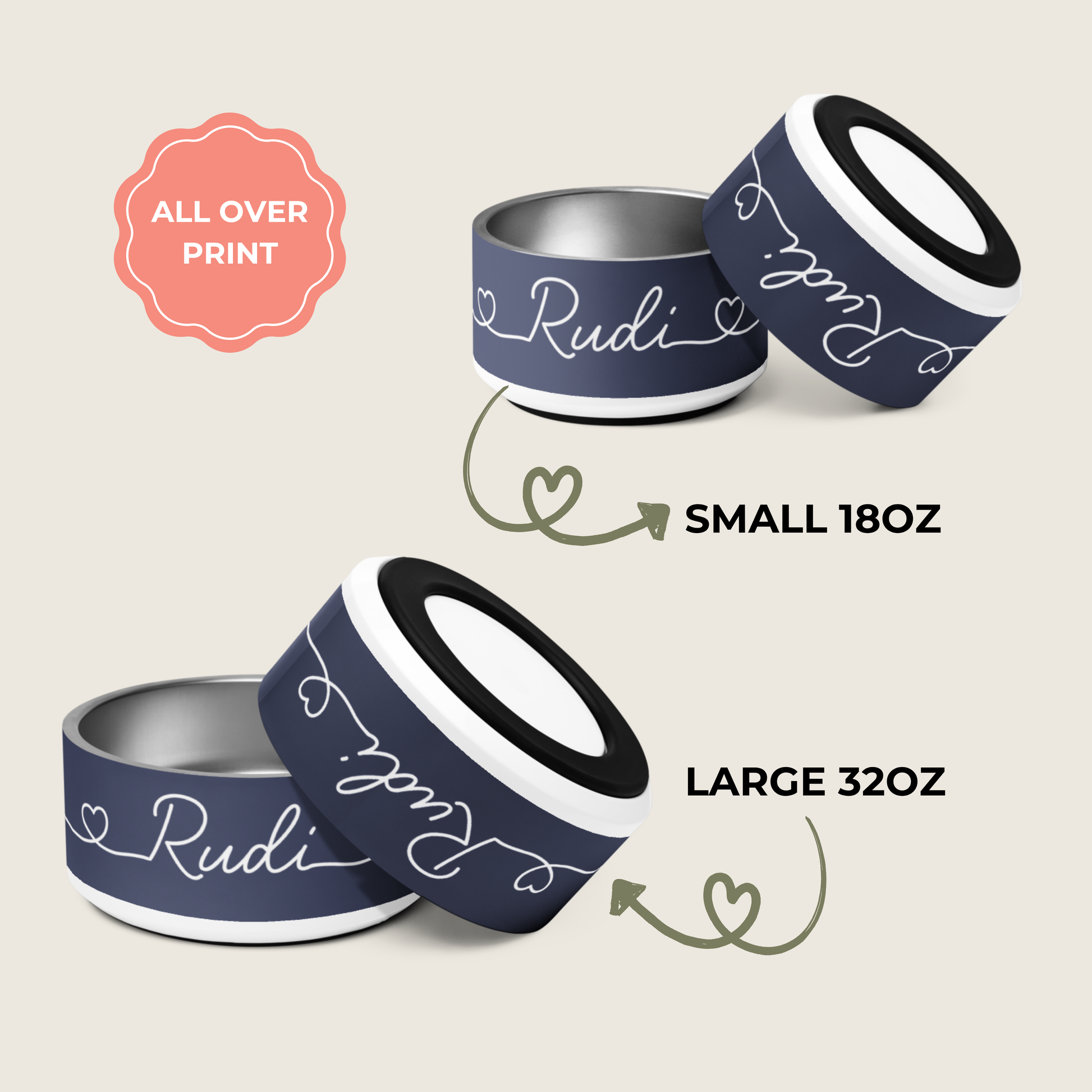 dog food bowls in blue with name