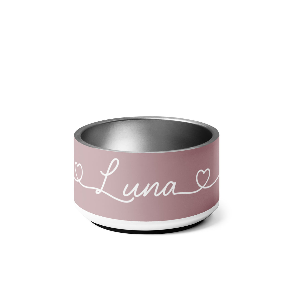 18 oz dusty rose personalized dog bowl with the name Luna in white script