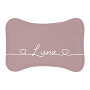 Dusty Rose Hearts Personalized Dog Bowl Mat – Bone Shaped Pet Feeding Mat