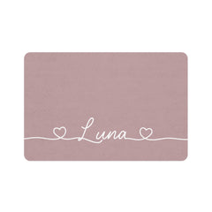 Dusty Rose Hearts Personalized Dog Food Mat – Custom Name Pet Bowl Mat