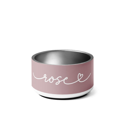 18 oz dusty rose personalized dog bowl with the name Rose in white script