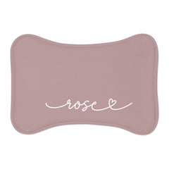 Dusty Rose Personalized Dog Bowl Mat – Bone Shaped Pet Feeding Mat